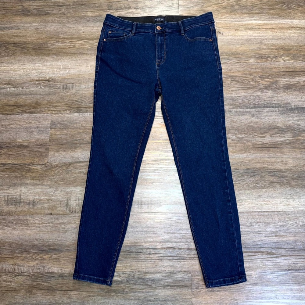 Curve Appeal Blue Dark-Wash Denim Jeans Womens 10/30 Stretch Skinny-Leg